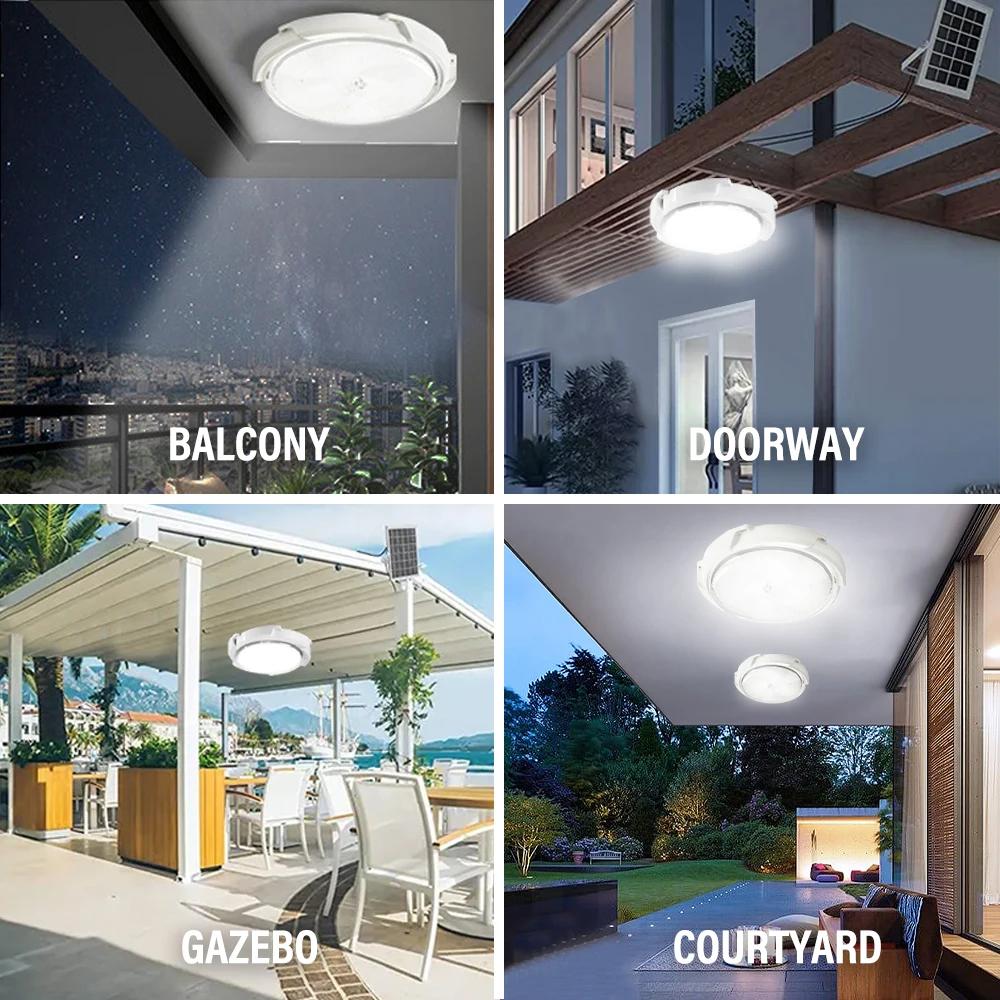 Plafoniera solară cu LED, reglare de la distanță cu senzor de mișcare IP65, rezistentă la apă, potrivită pentru iluminarea exterioară/interioară a balconului