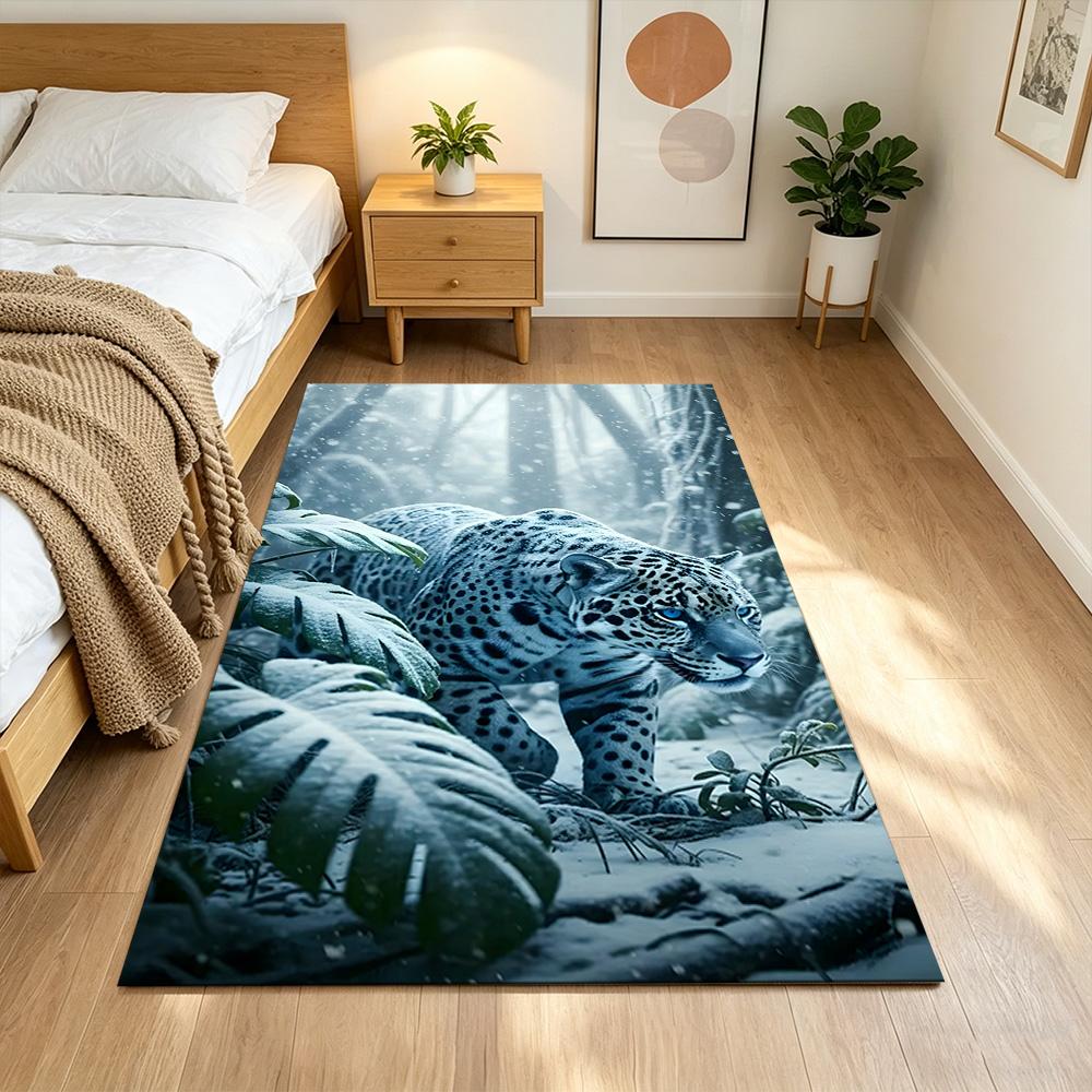 Snow Leopard In Ice Cave Non-Slip Home Carpet Design for Office Decor Living Room Gift