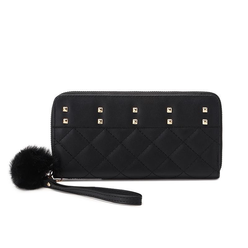New Medium and Long Fashion Women's Wallet Women's Clutch Bag Wallet Change Bag Mobile Phone Bag Diamond Hairball Card Bag