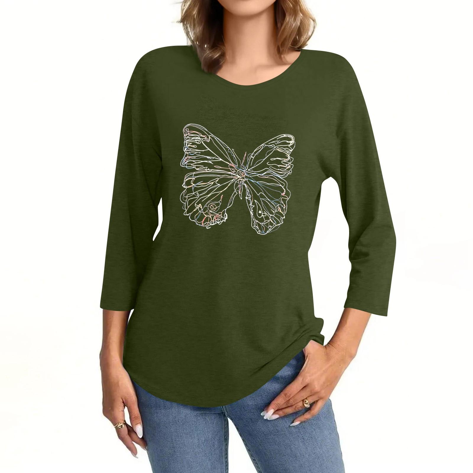 

Женская мода повседневная рубашка с круглым вырезом и принтом в виде семиточечного рукава M