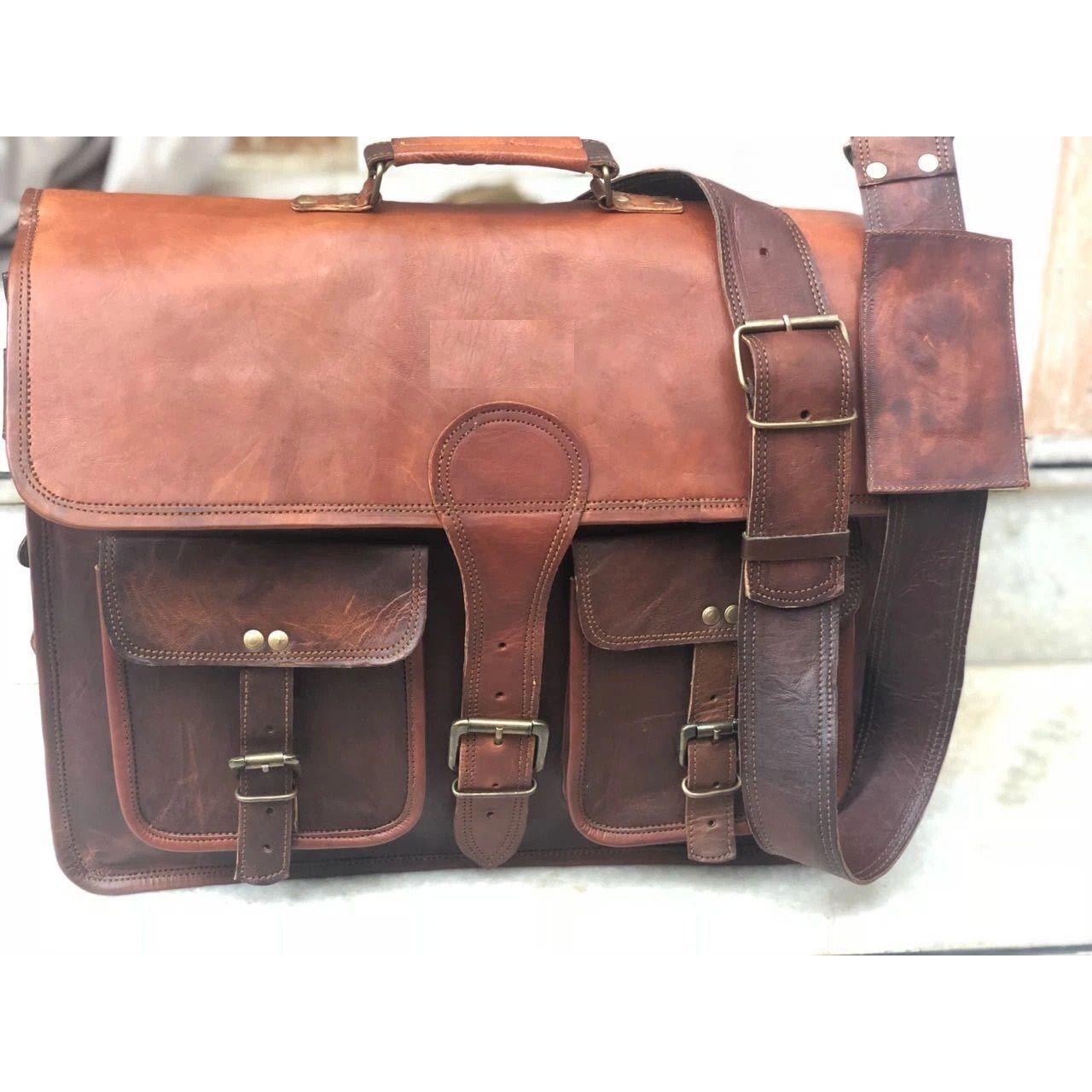 

Мужская сумка-мессенджер из натуральной винтажной кожи, мужская сумка-портфель для ноутбука 16 x 12 x 5 in