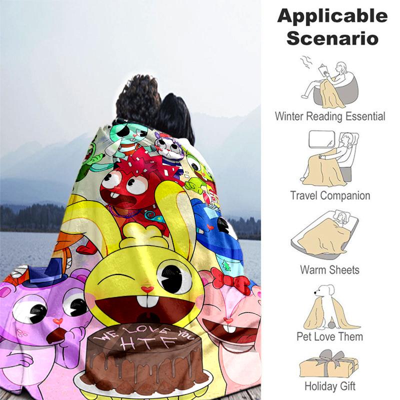 1pc Blanket Happy Tree Friends5 Print Design, Lightweight Blanket for Sofa, Bed- Soft &Warm, Gift for All Seasons Like Christmas, Halloween