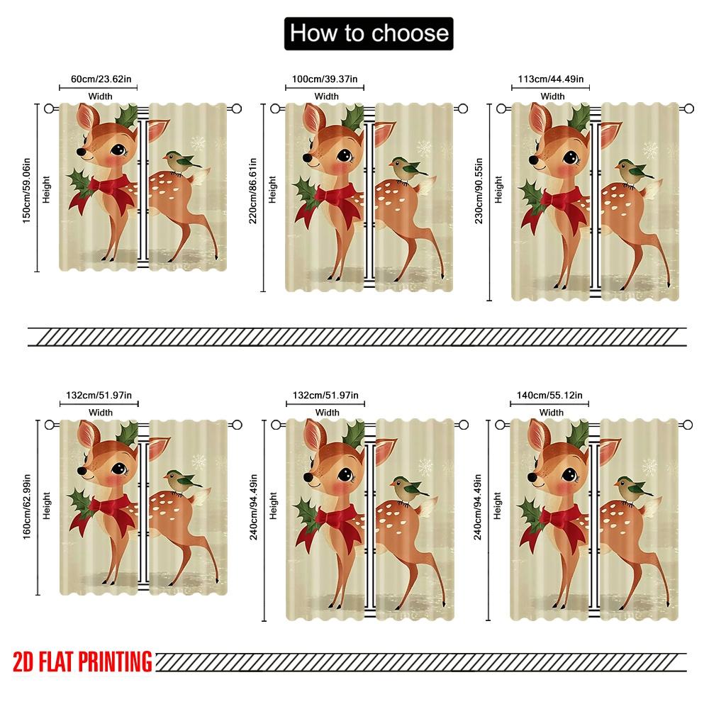 2pcs 2D flat printing Merry Christmas Popular Curtain Christmas reindeer Polyester Without Electricity Birthday Party for