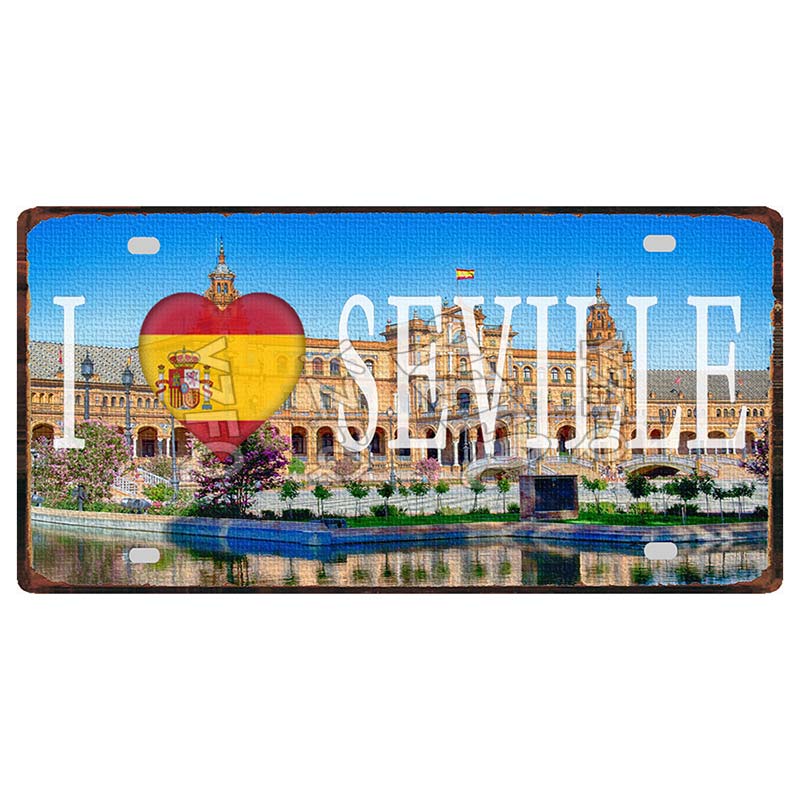 Spain Seville Barcelona Travel Souvenir LIsence Metal Signs Plaque Decorative Wall Art Shop Club Bar Home Decor 30X15CM DC-1054A