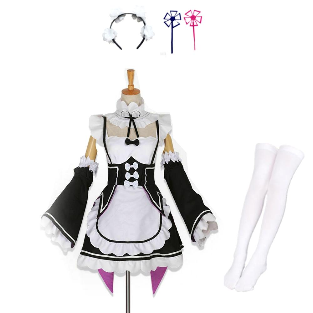 Ram Rem Cosplay Kostým Anime Re:Re: Život v jiném světě od nuly Uniforma Paruka Dívka Ženy Služka Zástěra Lolití šaty