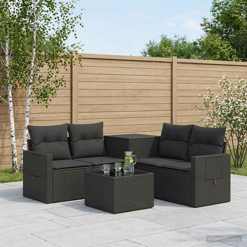 Sofa Set 6 Pieces Black Poly Rattan and Steel