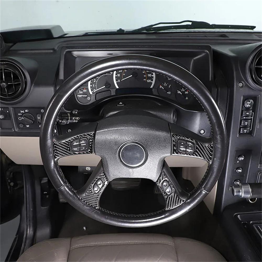 4x Carbon Fiber Interior Steering Wheel Button Frame Cover For 2003-07 Hummer H2