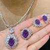 Ensemble de bijoux de luxe en pierres précieuses violettes: Boucles d'oreilles, Collier et Bague pour Femmes