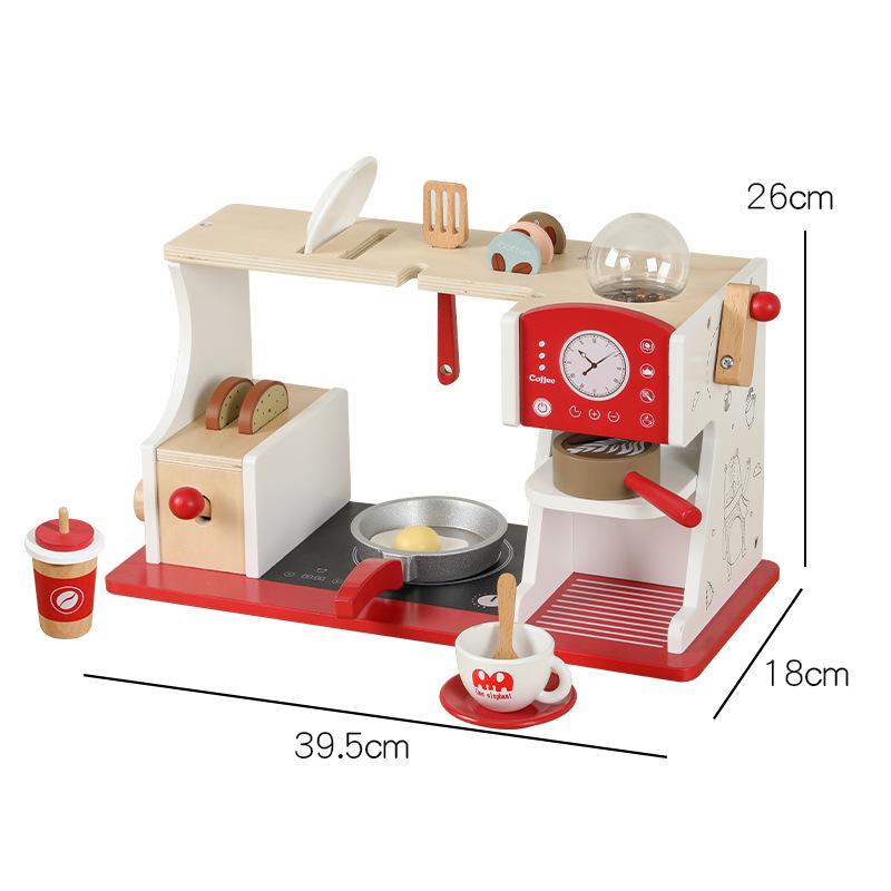 Wood simulation toast dessert coffee machine play house role play breakfast shop set interactive educational toys