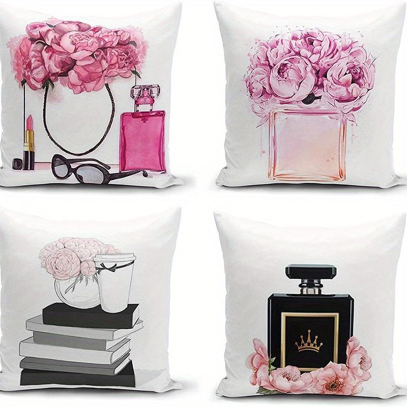 Floral Perfume Inspired Doublesided Printed pillow cover Short plush Suitable living rooms bedrooms sofas throw cushion cover