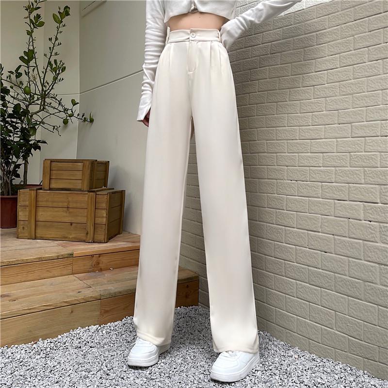 Milk Tea High Waist Wide-Leg Draped Trousers - Women's Floor-Length Casual Pants