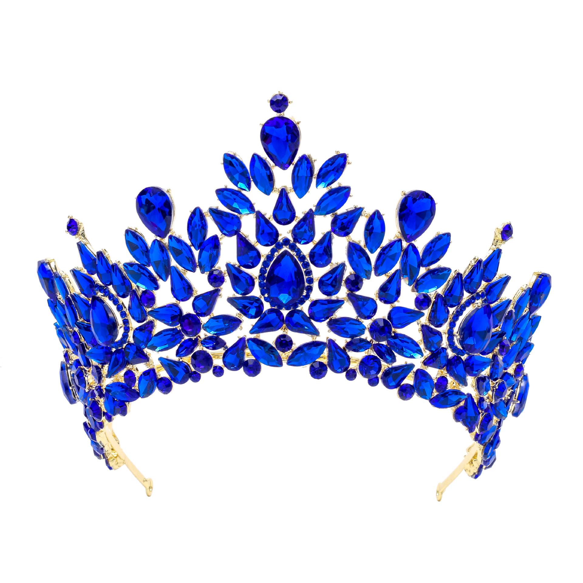 

Baroque European and American Beauty Pageant Bride Crown Headwear Alloy Crystal Wedding Hairband Hair Accessories Crown Size fits all синій
