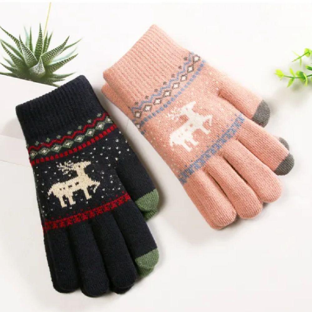 For Girls Stripe Full Fingers Knitted Dots Deer Korean Mittens Women Gloves Christmas Winter Gloves