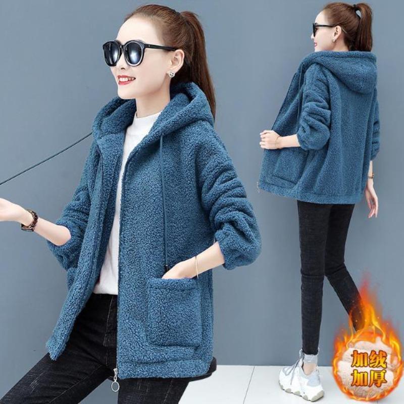 Mom's lamb fleece sweater women's fleece thickened autumn and winter new loose zipper cardigan teddy fleece jacket