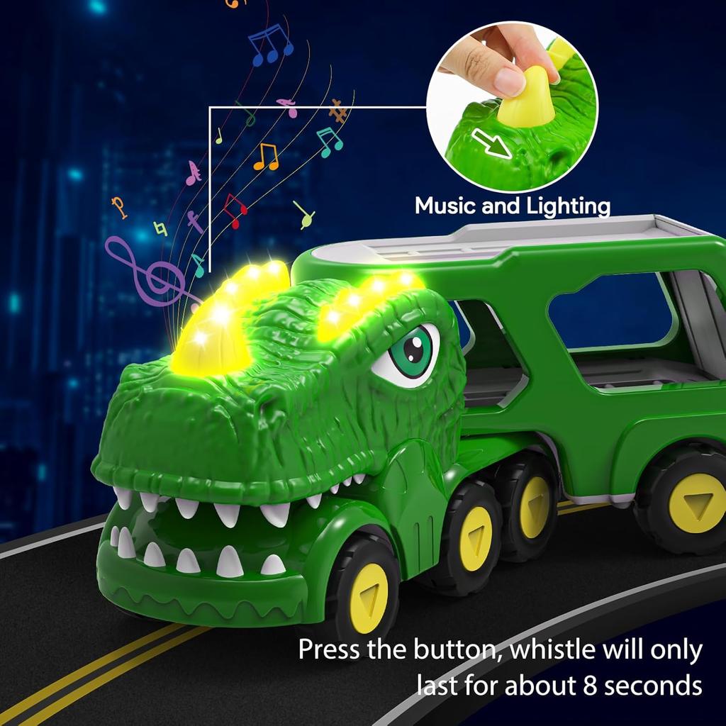 Dinosaur Toys for 1 2 3 4 5 Year Old Boy, Dinosaur Trucks for Toddlers 2-4 Years with 4 Small Pull Back Dino Cars, Kids Christmas Birthday Gifts for