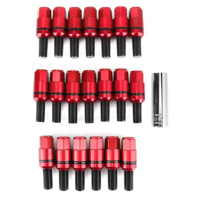 20pcs Wheel Lug Bolts M14x1.5mm Aluminium Alloy Strengthen Screw Rod Fit for 718 Boxster (982) 911 CarreraRed