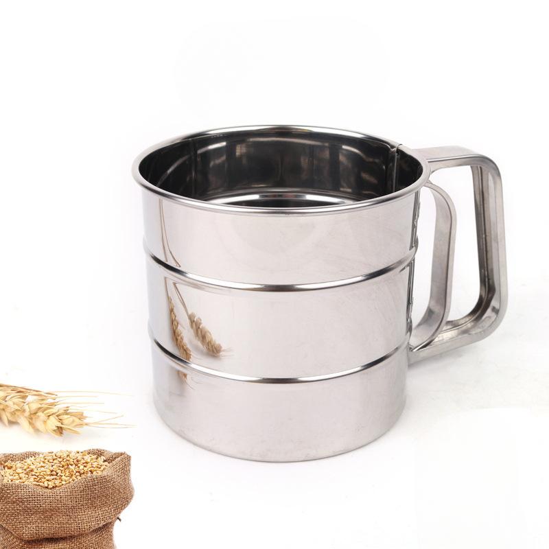 Handheld Stainless Steel Flour Sieve Cup Household Flour Separator SieveHand-pressed Flour Sieve Baking Tools