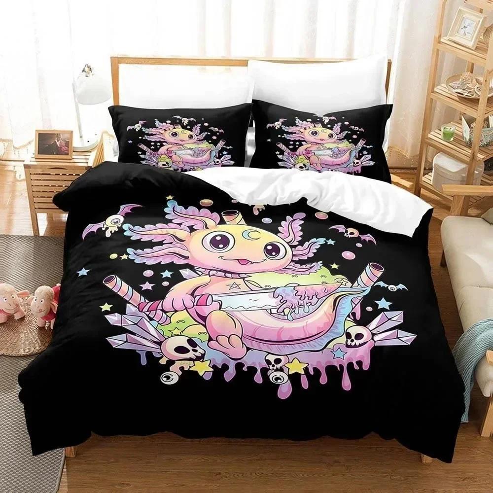 Fashion Cartoons Game Gamesolotl Axolochi Bedding Set Printed With Pillowcase Duvet Cover Soft Queen King Size Bedclothes Home