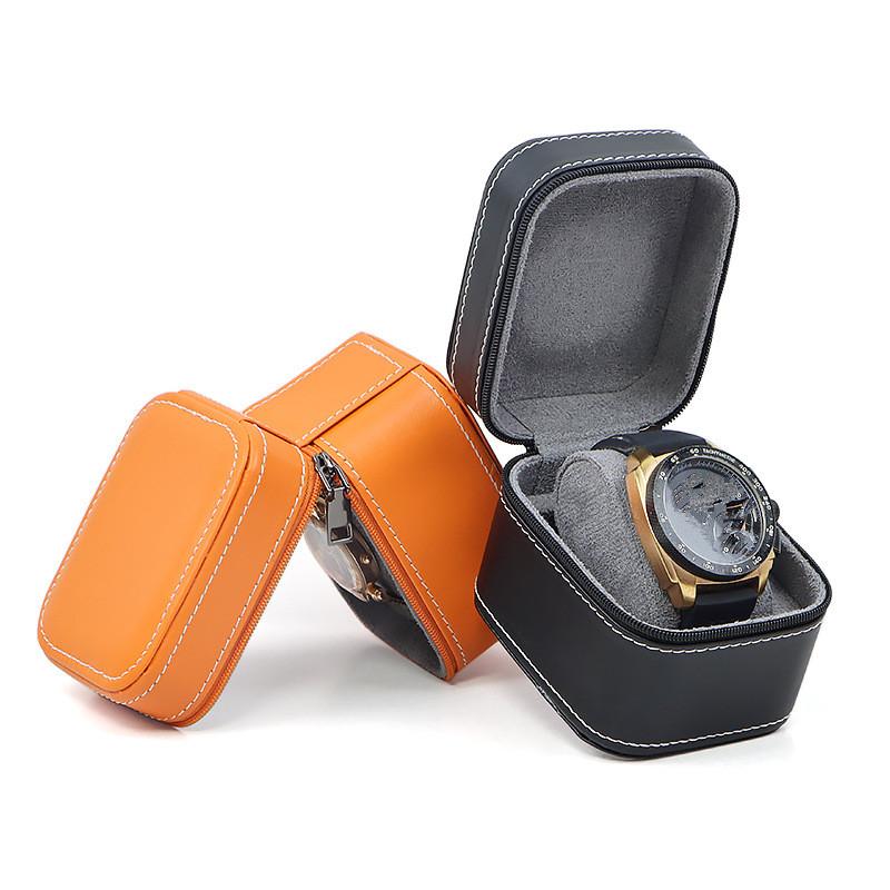 Watch Box Single Watch Case PU Leather Round Corner Wristwatch Watch Case with Removable Cushion Jewelry Storage Case Organizer