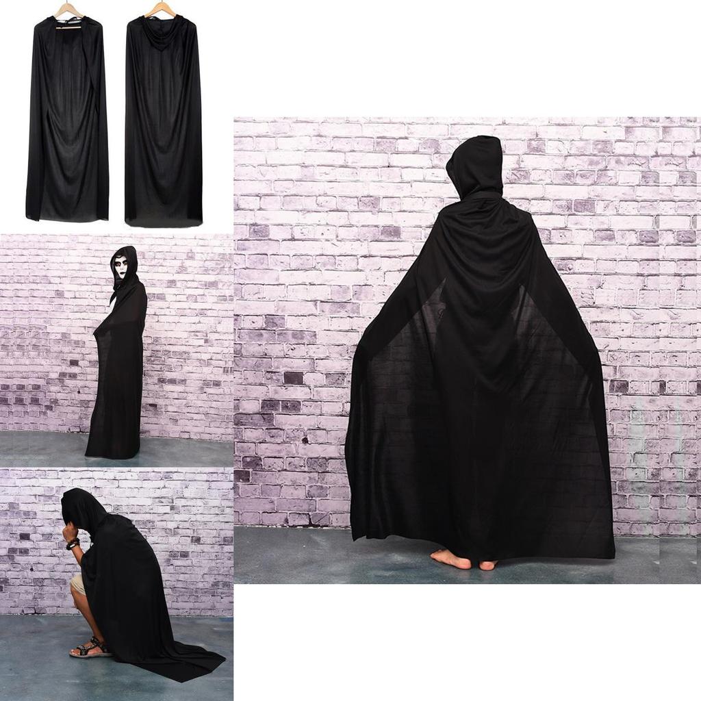 Halloween Cloak Cosplay Grim Reaper Vampire Witch Wizard Robe Party Adult Children Black Cloak Cape