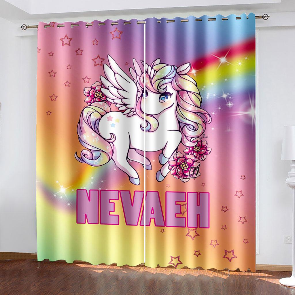 Free Shipping Pink Black Rainbow Unicorn Cartoon Window Thin Shading Curtain Kids Childern for Bedroom Living Room Decor Hooks