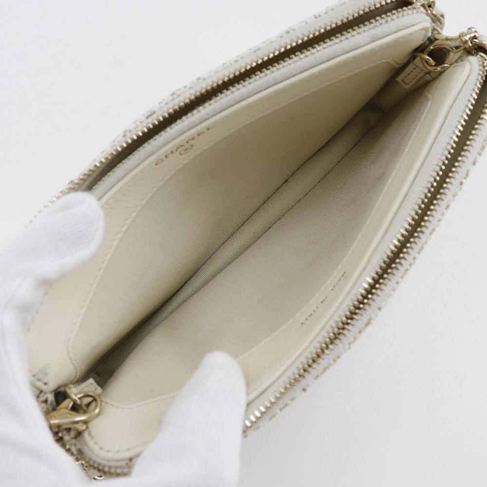 Chanel Deauville ChainShoulder Shoulder Bag A84415 2-way Clutch White Tweed Women Used