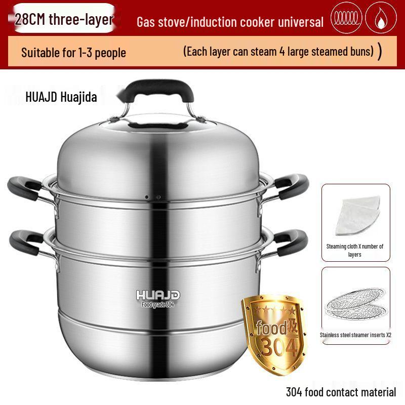 304 Stainless Steel Double Layer Steamer Pot for Induction & Gas Stoves - Multi-Functional, Thickened, Food Grade