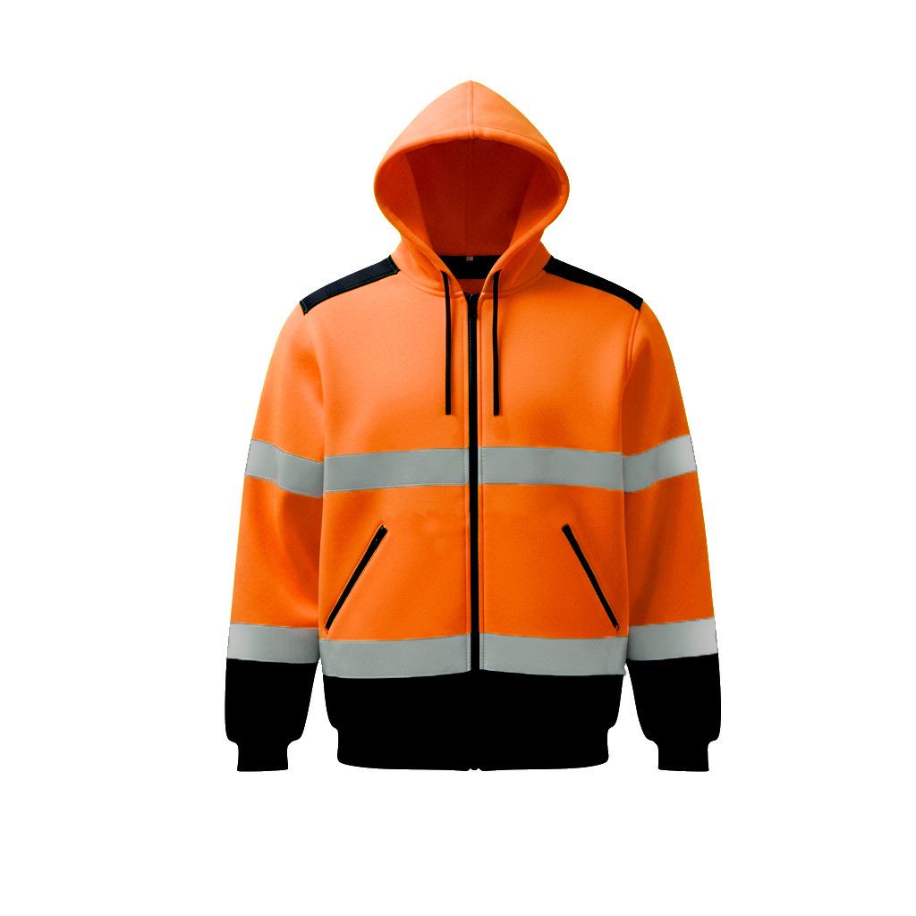 High-Visibility Reflective Hooded Jacket with Fluorescent Panels for Night Safety