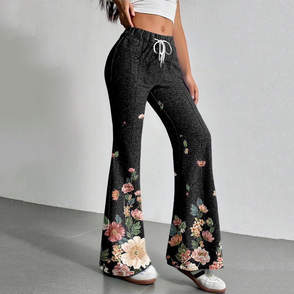 Kadın Modası Bol Büzgülü Bel Çiçek Baskılı Günlük Spor Pantolon Günlük Bol Paça Pantolon