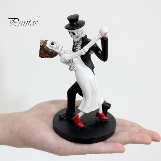 Compact Gothic Table Decor Day of The Dead Dancing Skeleton Couple Figurine, Halloween Wedding Decorative Resin Figurine for Party Lover Statue,