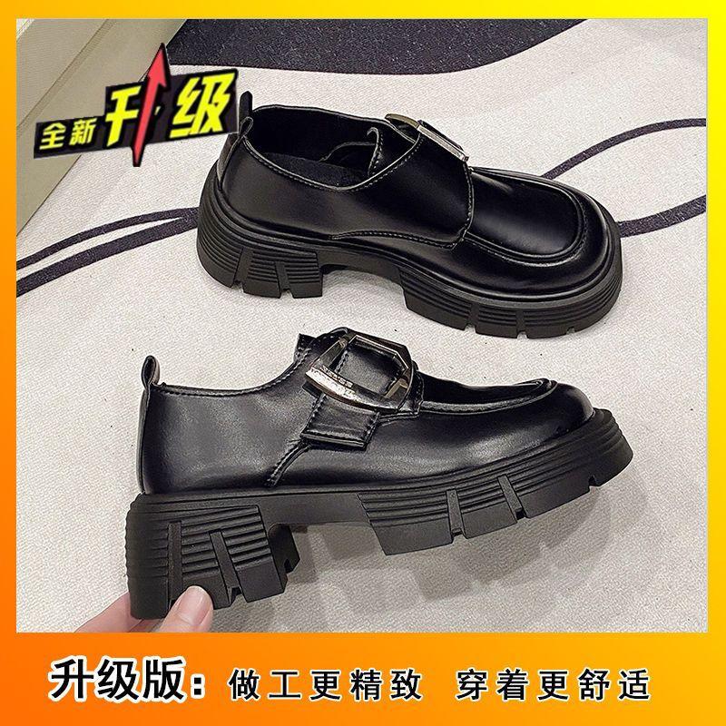 

Platform thick heel British style loafers 2024 new autumn and winter versatile height-increasing women s shoes single shoes black small leather shoes 35