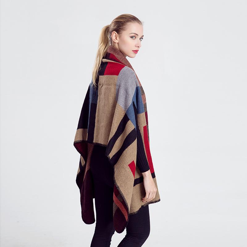 Autumn Winter European American Plaid Open Arm Shawl Scarf