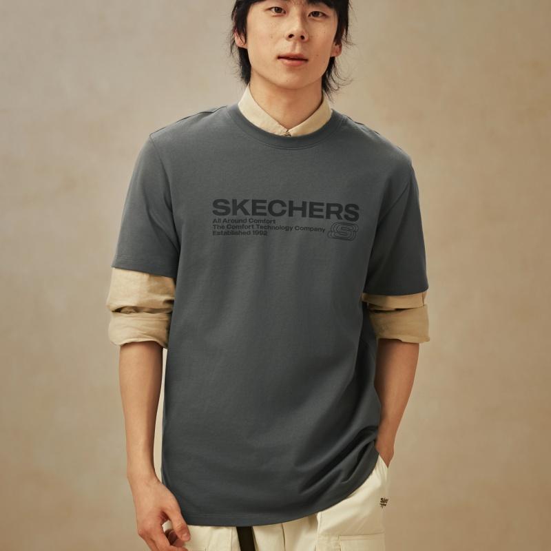 Skechers Knit Loose Round Neck Pullover Short Sleeve T-Shirt Unisex tops L226U065-013P