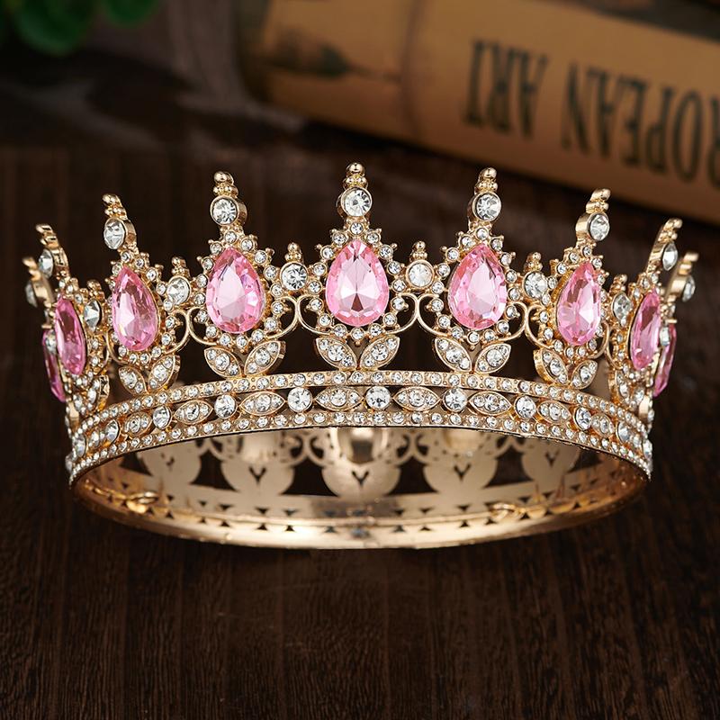 Royal Queen King Tiaras and Crowns for Wedding Party Round Rhinestone Diadem Bridal Cake Crown Hair Jewelry Birthday Gifts