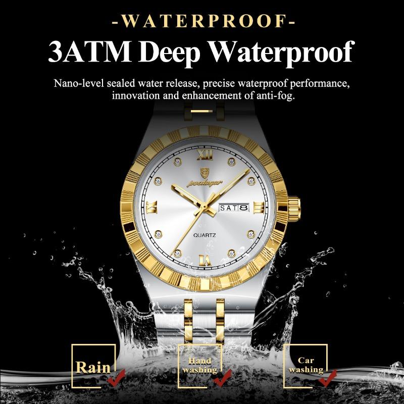 POEDAGAR Luxury Business Male Watch Waterproof Luminous Week Date Wristwatch Stainless Steel Trendy Quartz Watches for Men