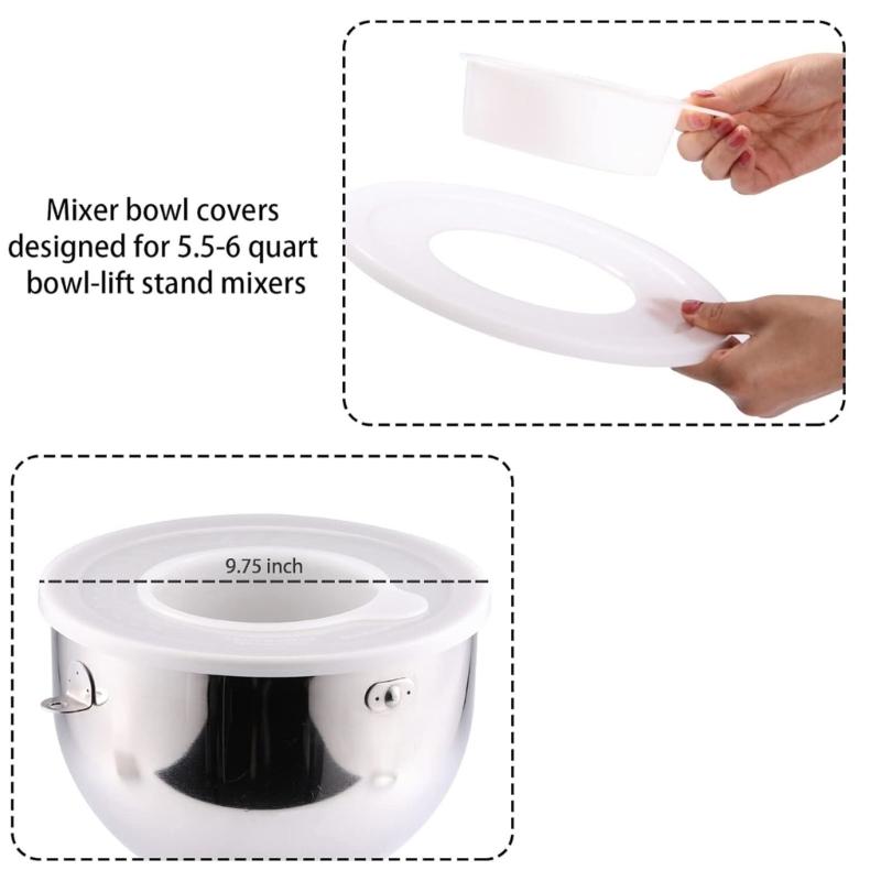 2 Stück Rührschüsselabdeckungen Geeignet für 5,5-6QT Mixer Versiegeltes Design Schützt Zutaten vor Staub während der Lagerung