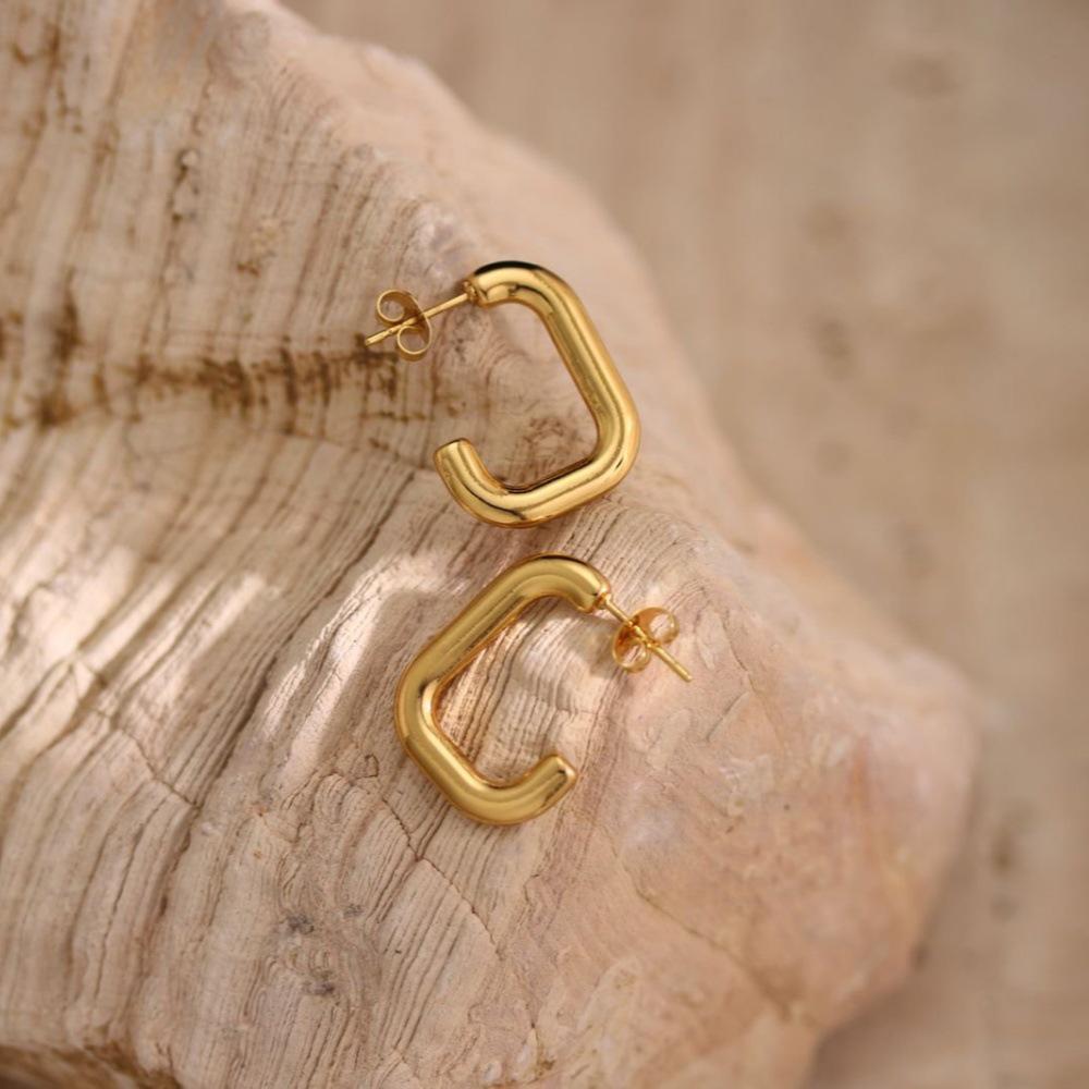 Geometric Hammered Stainless Steel Stud Earrings – Versatile, Fashionable, Simple & Chic