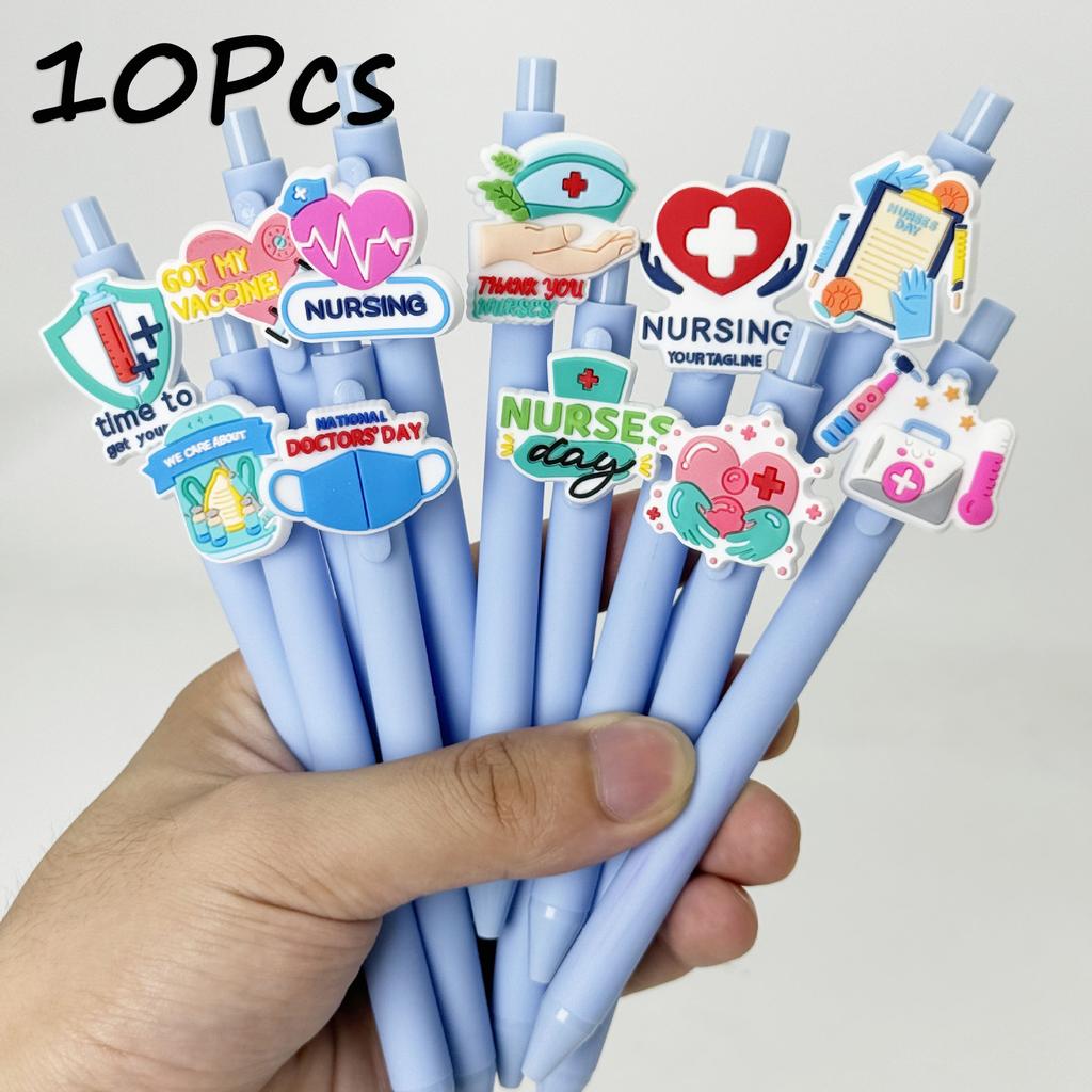 10Pcs Medical Nurse Theme Ballpoint Pens, Random Mixed, Black Ink Pens, Cartoon Doctor Nurse Series Office Stationery Gift, Smooth Writing, Suitable f