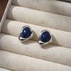 Three-Dimensional round Women's Silver Needle Clavicle Chain Natural Lapis Lazuli