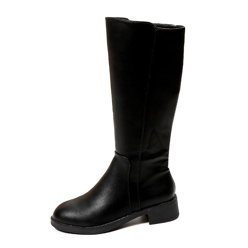 Autumn and Winter New Knight Long Boots Female Shoes Black Thick Heeled Leather Knee High Boots for Women Side Zip Bota Mujer