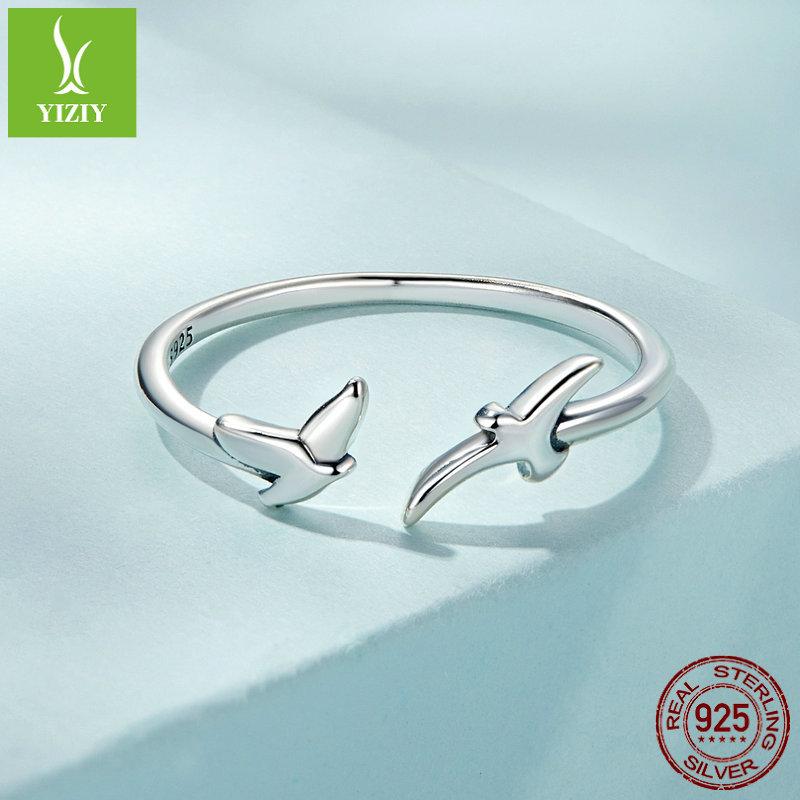 Bird Silhouette Open Ring 925 Sterling Silver, Index Finger Stacked Animal Ring Jewelry Scr869