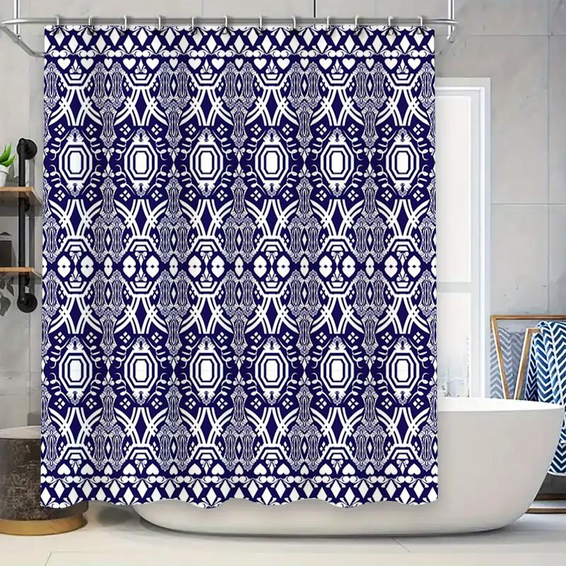 

Blue And White Shower Curtain Waterproof Decorative Bathroom Shower Curtains For Home Decor (Navy Blue) W60H190(CM)-1 Pcs