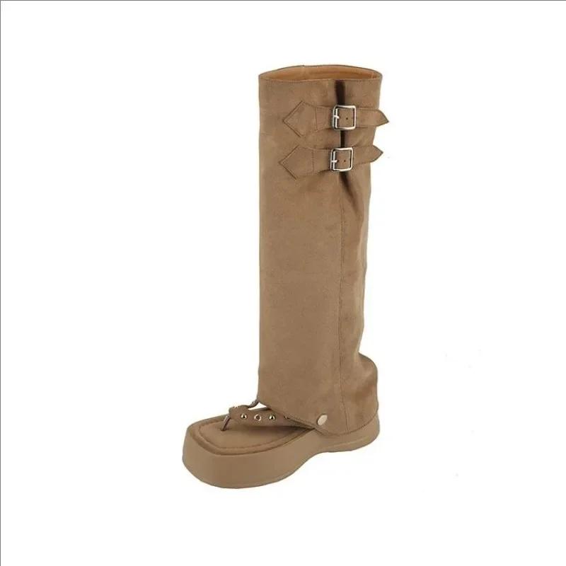 Designer Women's Sandal Boots Toe Clip Platform Sole Belt Buckle Women Shoes Personality Two Ways To Wear Zapatillas De Mujer