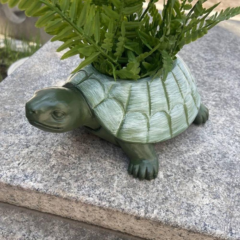 Decorative Turtle Planter Statue Rustic Style Animal Sculpture Succulent Pot  Outdoor Decoration