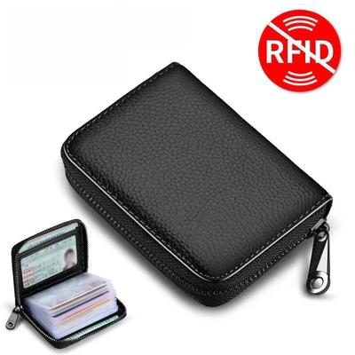 1Pc Ultra-Thin RFID Anti-Theft Zipper Wallet, Minimalist Black Multi-Functional Organizer for Cards & Cash, Sturdy Buckle Design