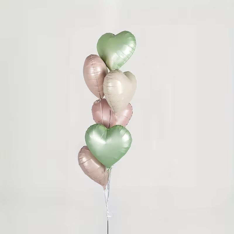 7Pcs 18" Cream Pink Heart Star Foil Balloons with Ribbon for Wedding Birthday Party Decor 5