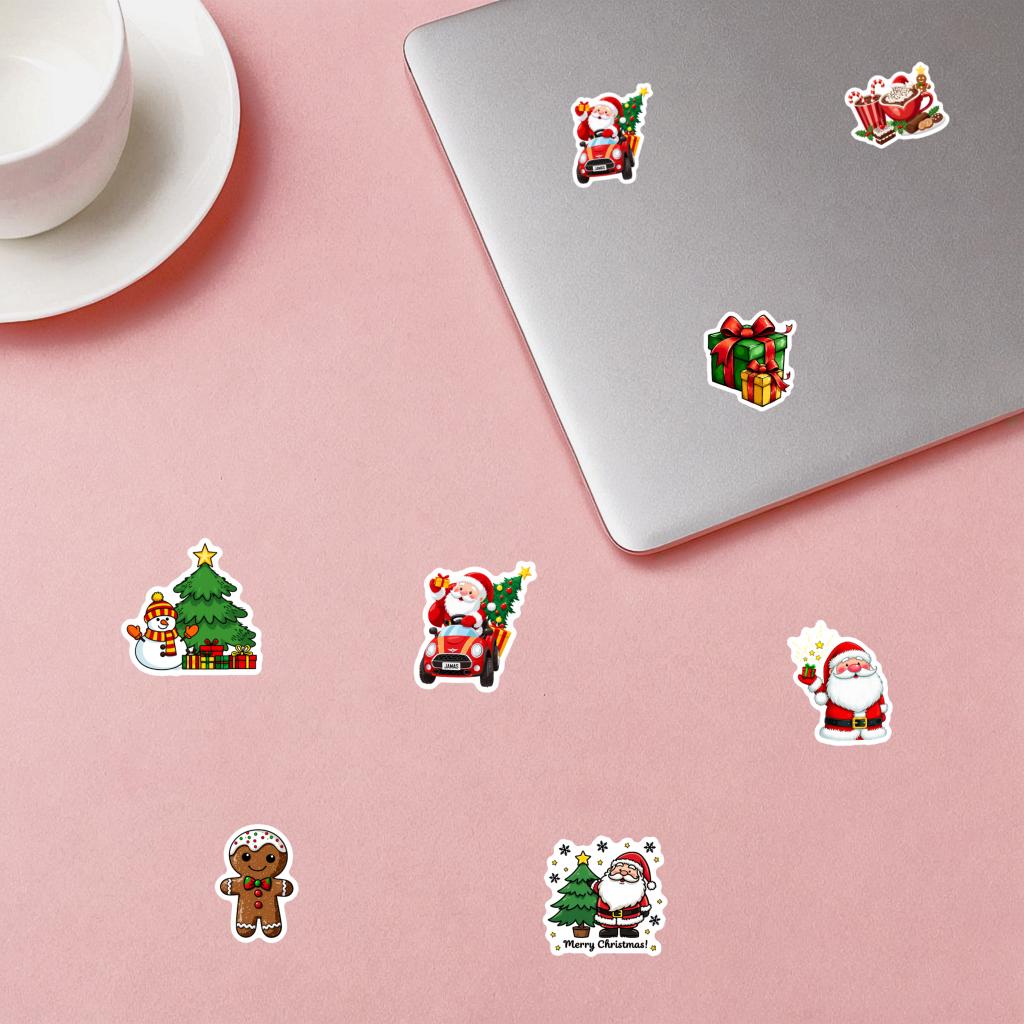 35pcs-70pcs Joyful Santa Claus Stickers Cartoon Christmas Teacher Reward Stickers Stickers For DIY Phone Laptop