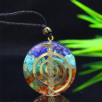 Pingente Símbolo de Cristal com Pedras de Chip dos 7 Chakras Simulação Ágata Ametista Colar Acessório de Joalheria