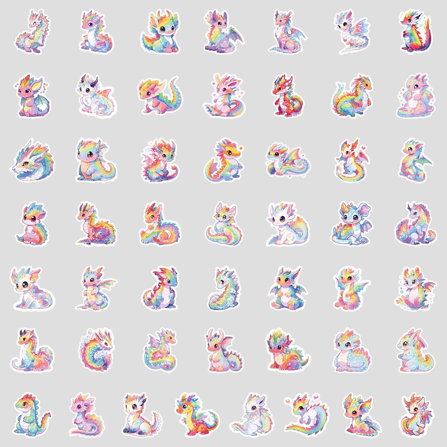 

50 Pieces of Cute and Dreamy Rainbow Dragon Graffiti Stickers for Water Cups, Luggage, and Other Waterproof Decorative Stickers, Featuring Animals