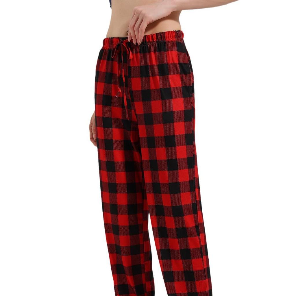European and American Women's Plaid Print Casual Sleep Pants - Drawstring Loose Fit